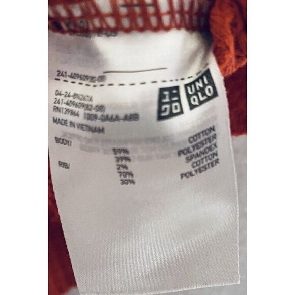 Uniqlo Crew Neck Thermal Top Womens Small Orange Waffle Knit Short Sleeve Boho - Picture 5 of 7